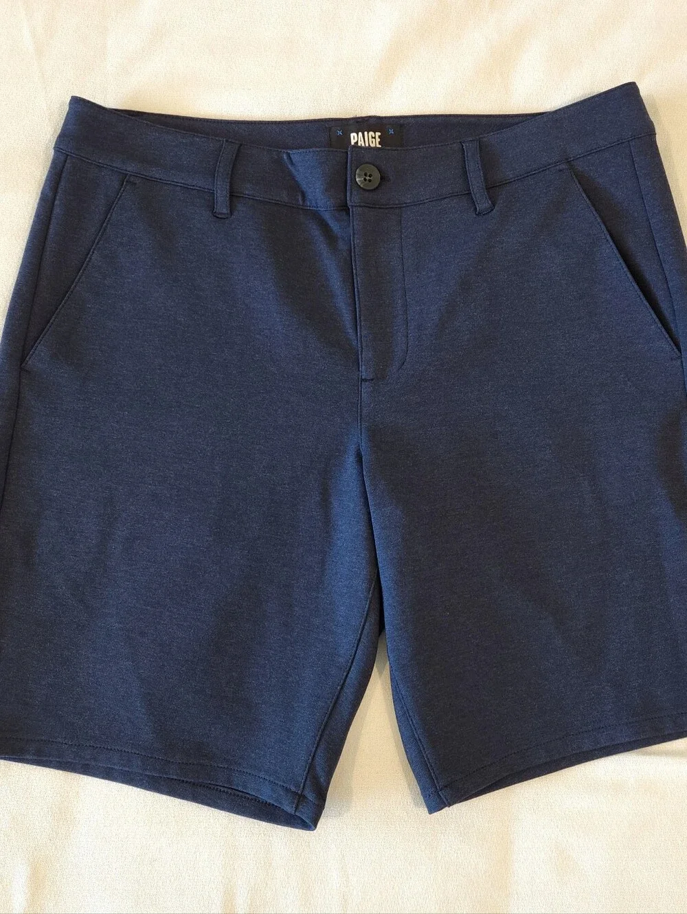 Paige Rickson Trouser Shorts Chinos Iced Indigo Sz 33 Transcend Knit